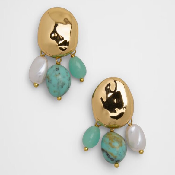 Banana Republic Turquoise Resin Pearl Earrings/NWT - Picture 1 of 9